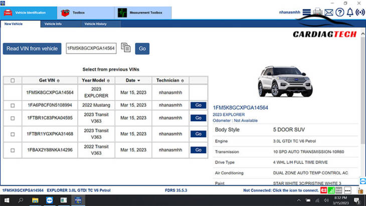 Ford FDRS Software Version 40.4.5 Supported Car Models