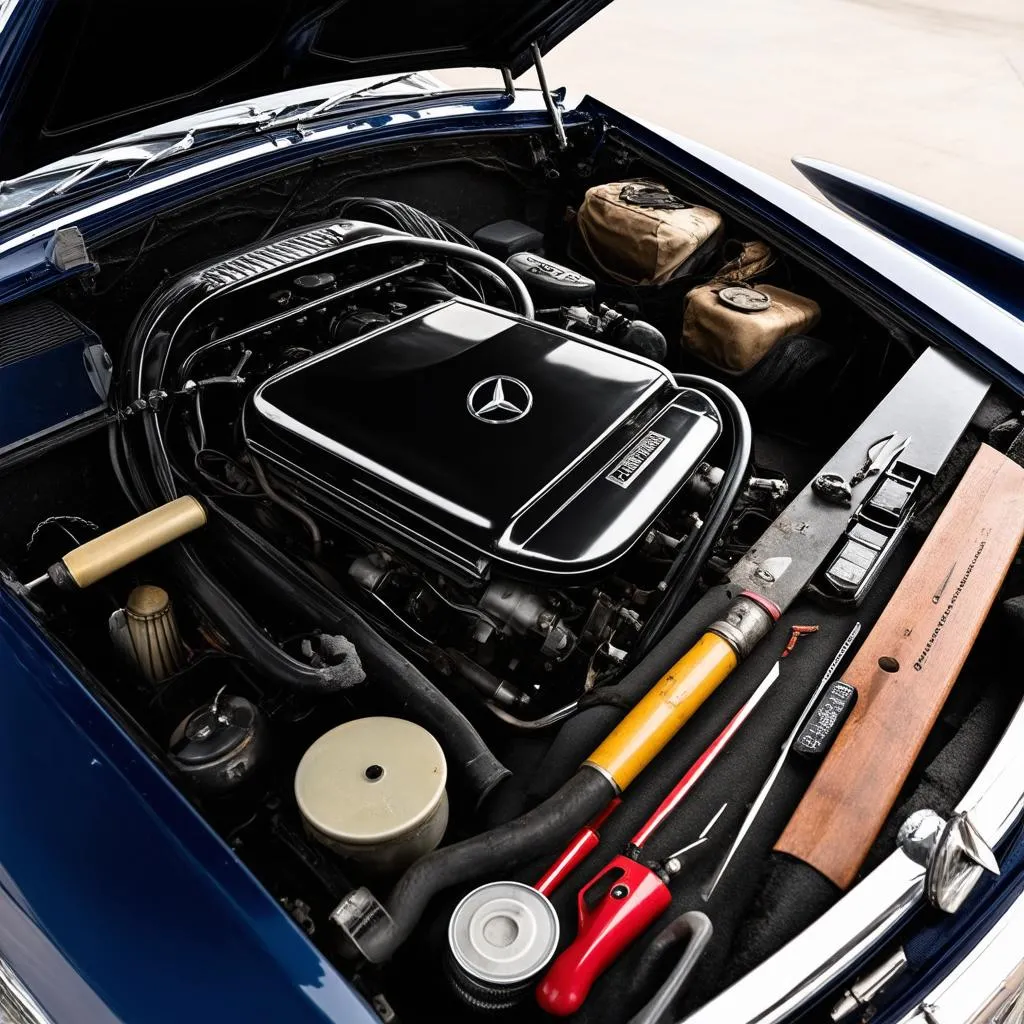 Mercedes 190SL Engine Bay with Tools