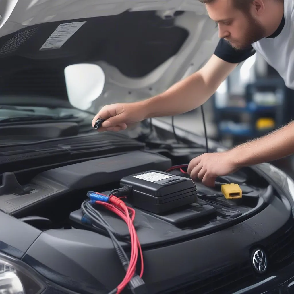 Mechanic Connecting VCDS Cable to Car