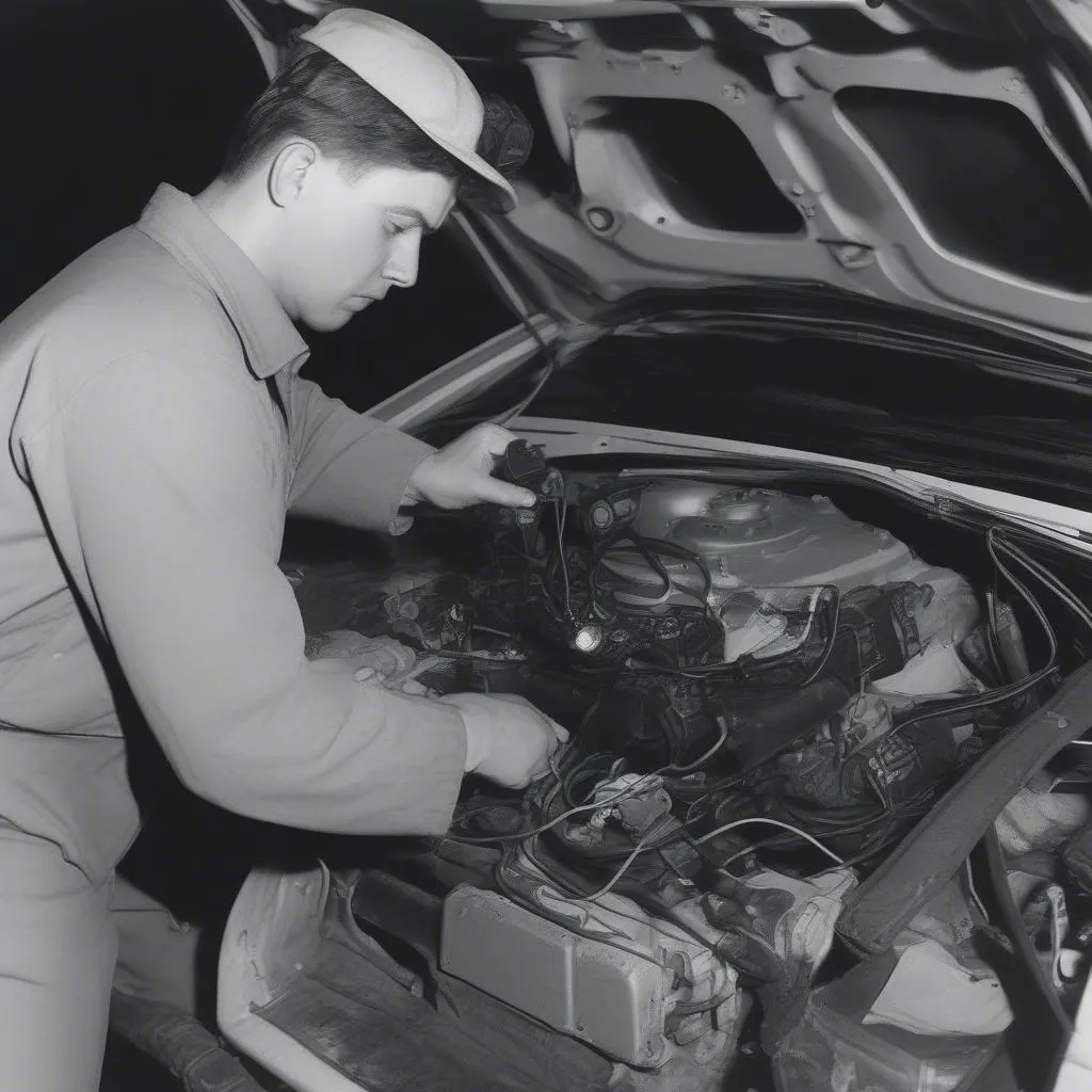 Mechanic Inspecting Car Wiring