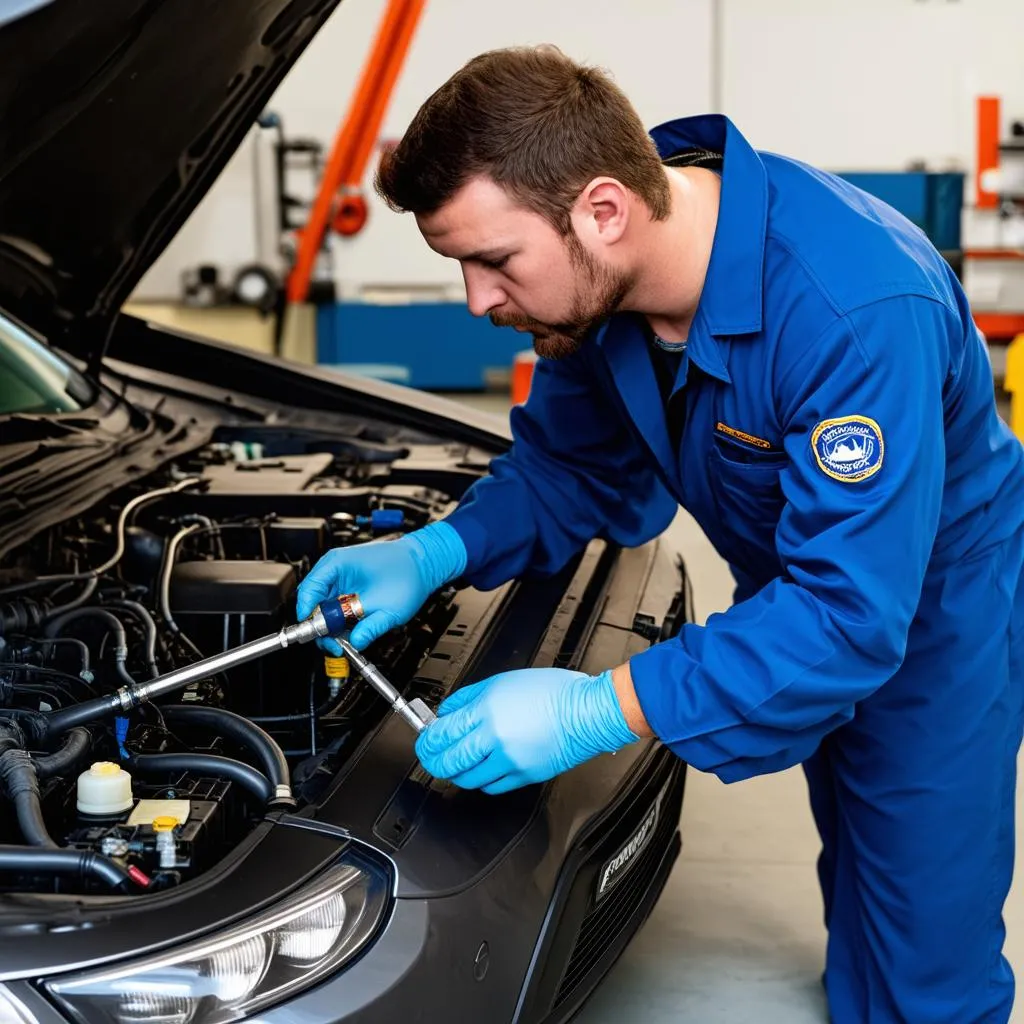 Mechanic Checking for Vacuum Leaks