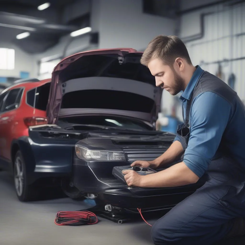 Mechanic Diagnosing Car Trouble 