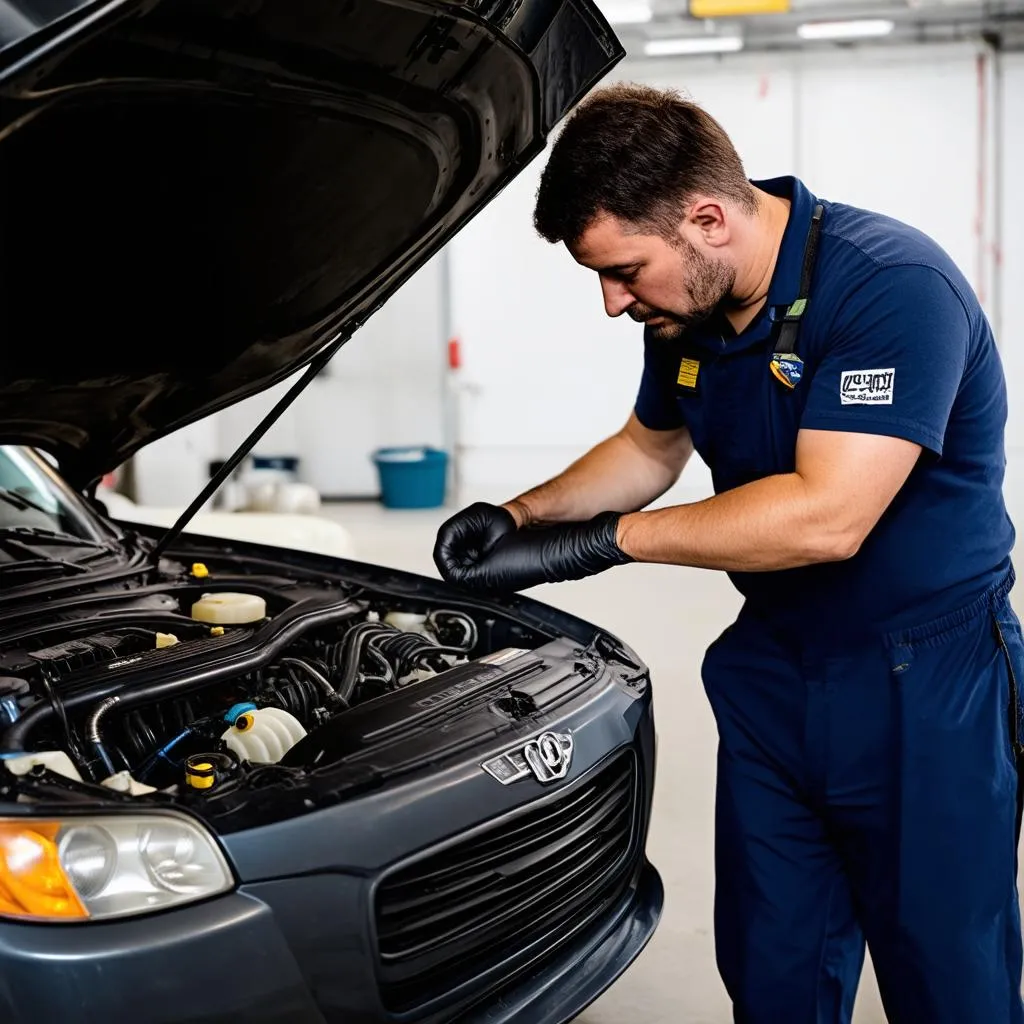 Mechanic Working on a Car