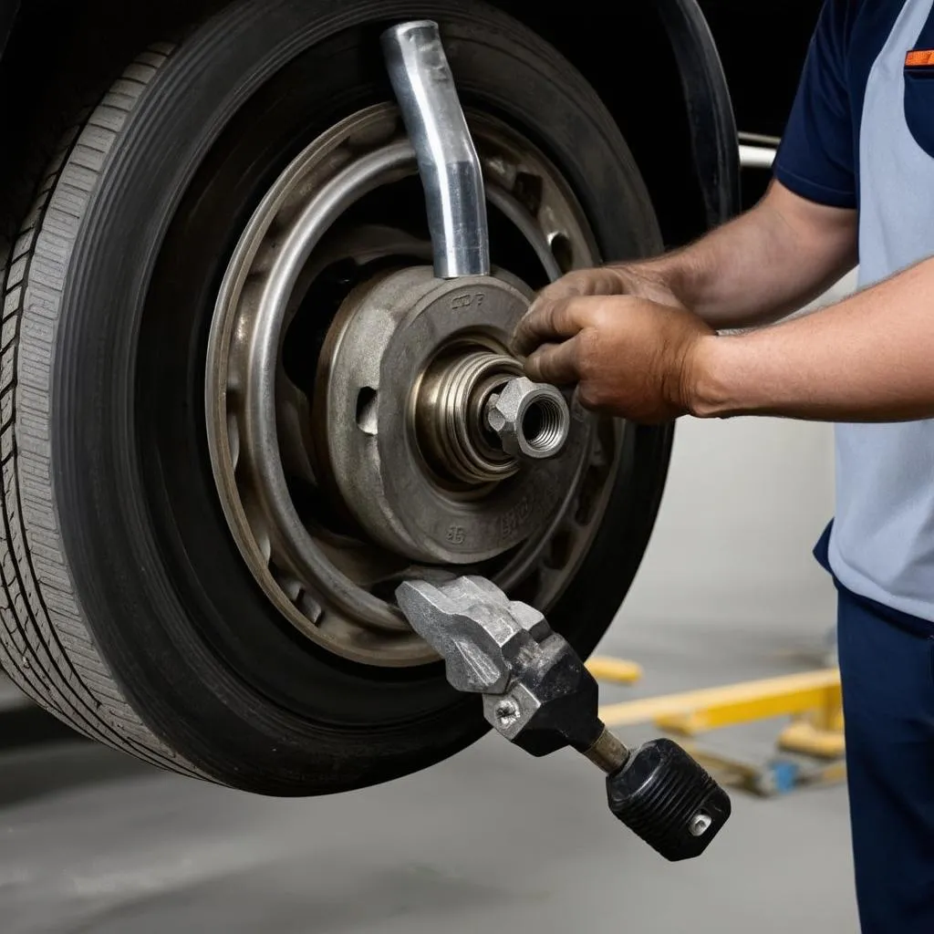 Mercedes Benz 450SL Hub Tool in Use