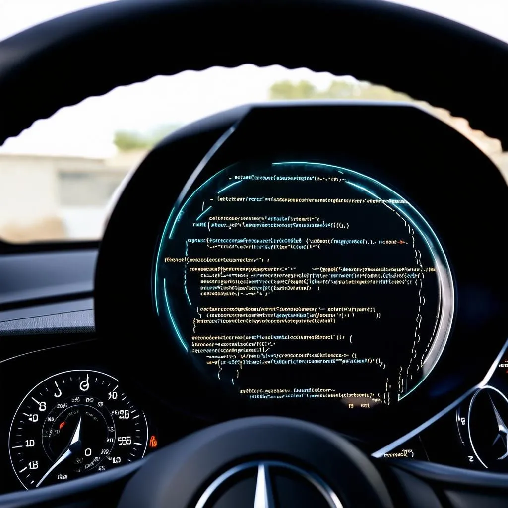 Mercedes dashboard with code overlay