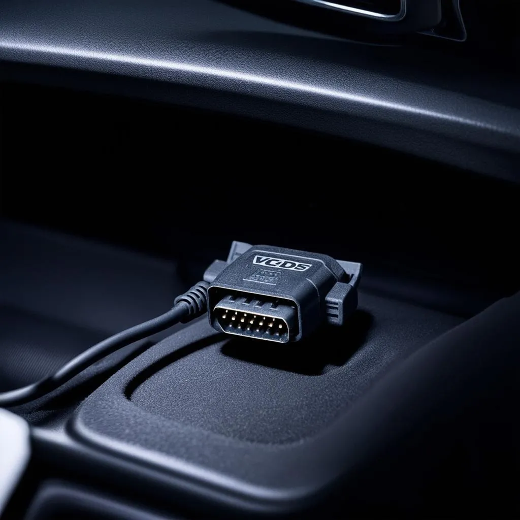 VCDS Interface Cable Connected to Car's OBD-II Port