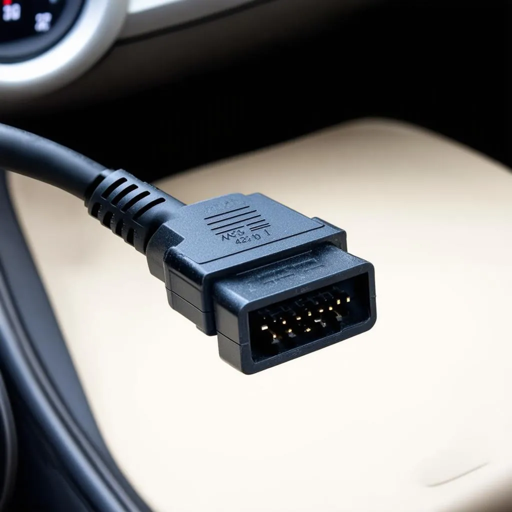 VCDS KKL 409.1 cable plugged into a car's OBD2 port