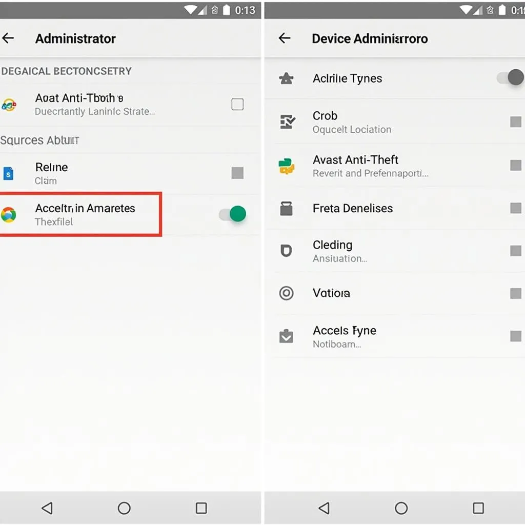 Android device administrators settings