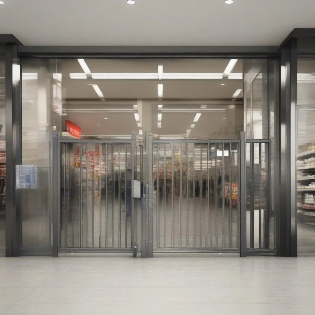 An anti-theft security gate at the exit of a retail store