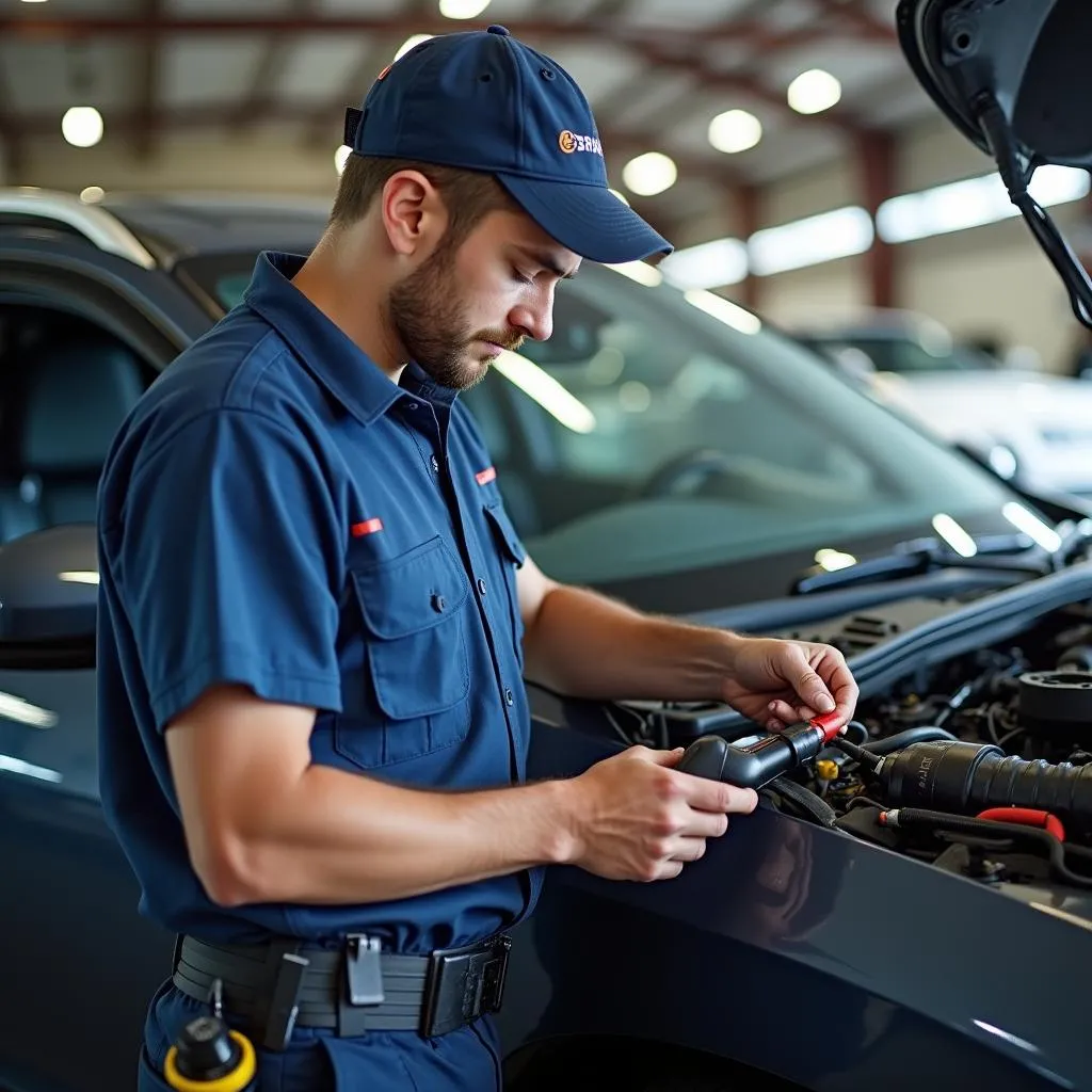 Auto Electrician Repairing Car