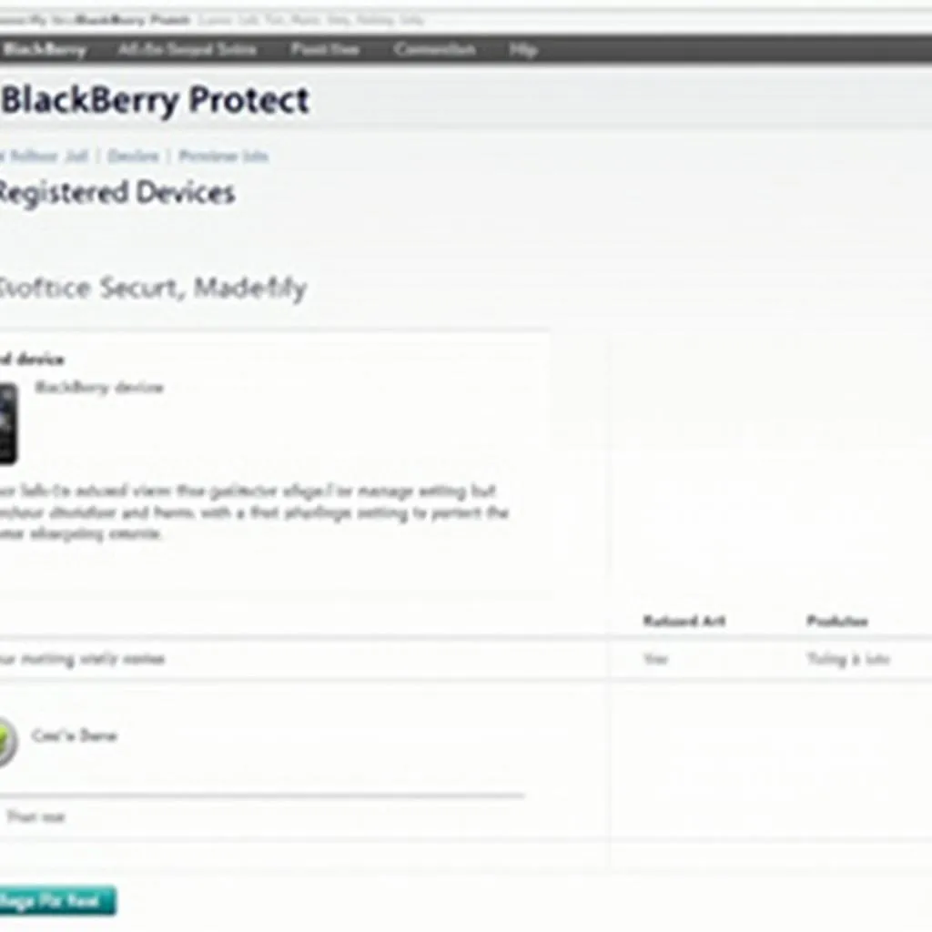 Blackberry Protect website with device list