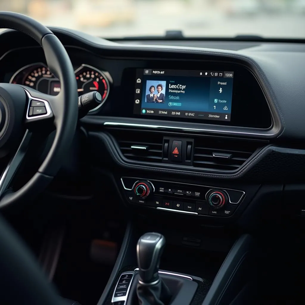 Bluetooth car radio installed in a car dashboard