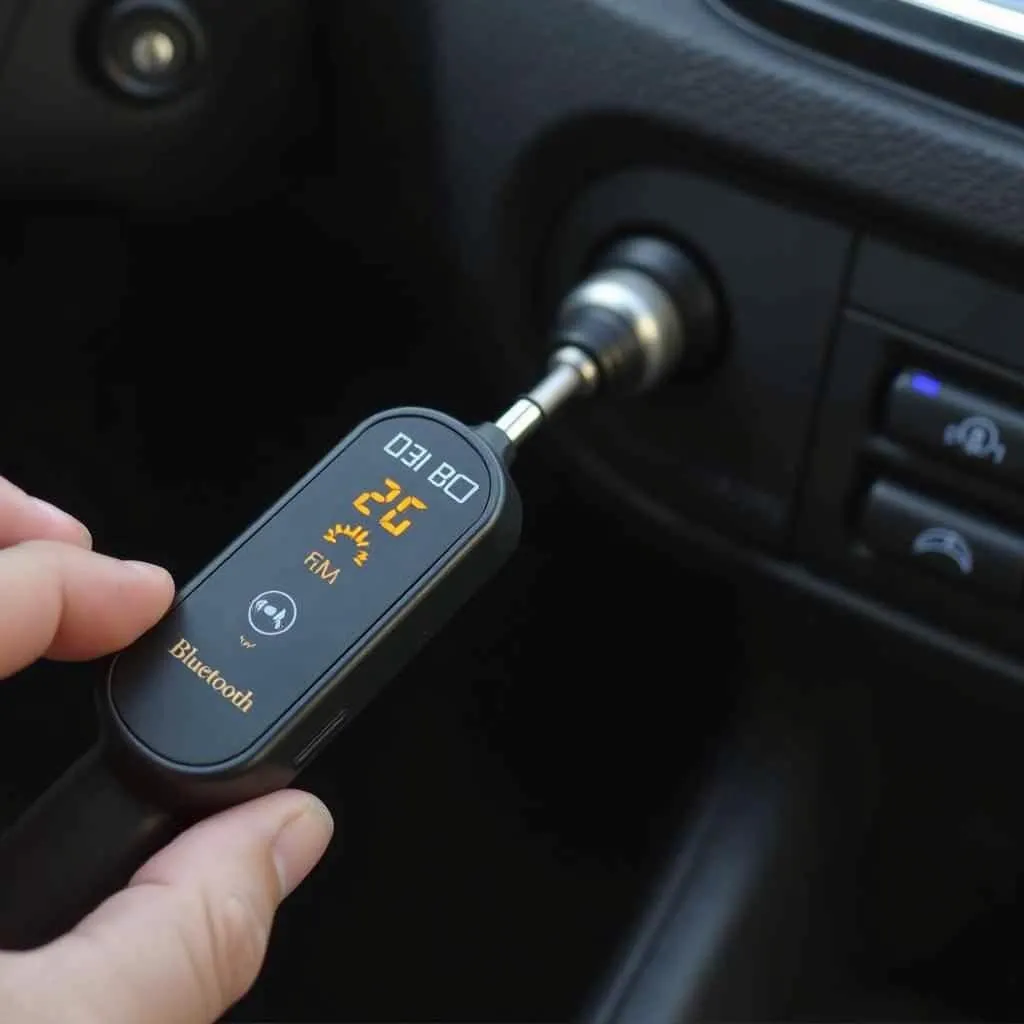 Bluetooth FM Transmitter Connected to Car's Cigarette Lighter