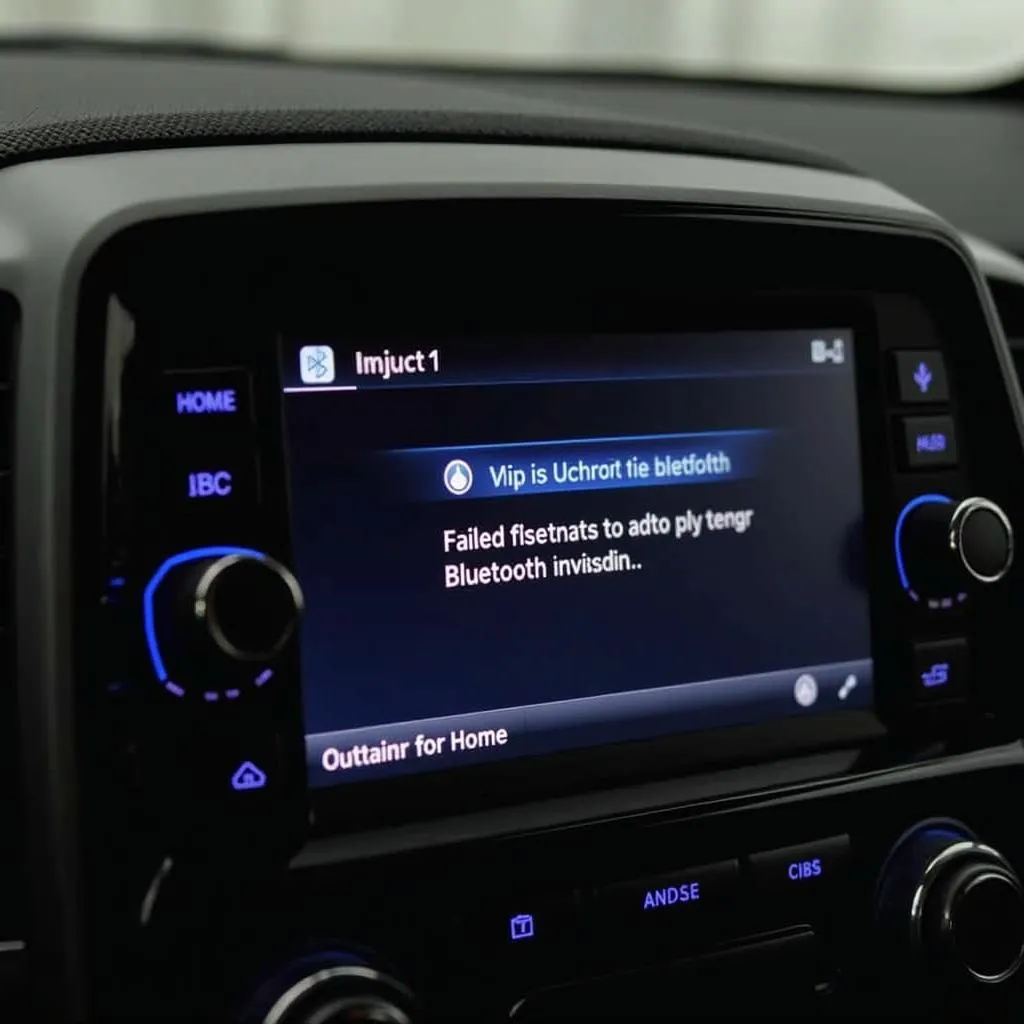 Car radio screen displaying Bluetooth connection error