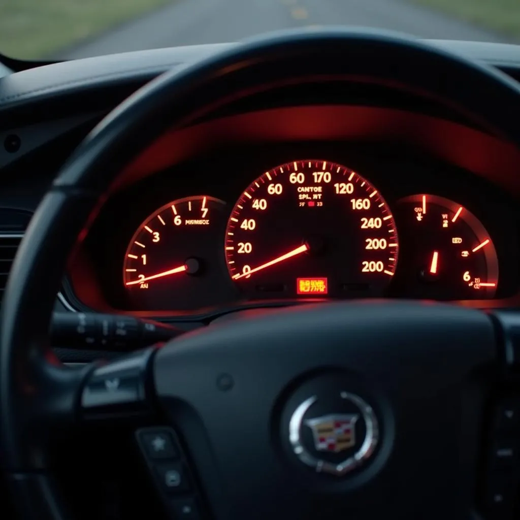 Cadillac DeVille dashboard with warning lights illuminated