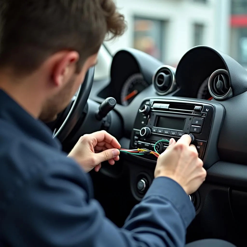 Car Audio Technician Repairing Wiring