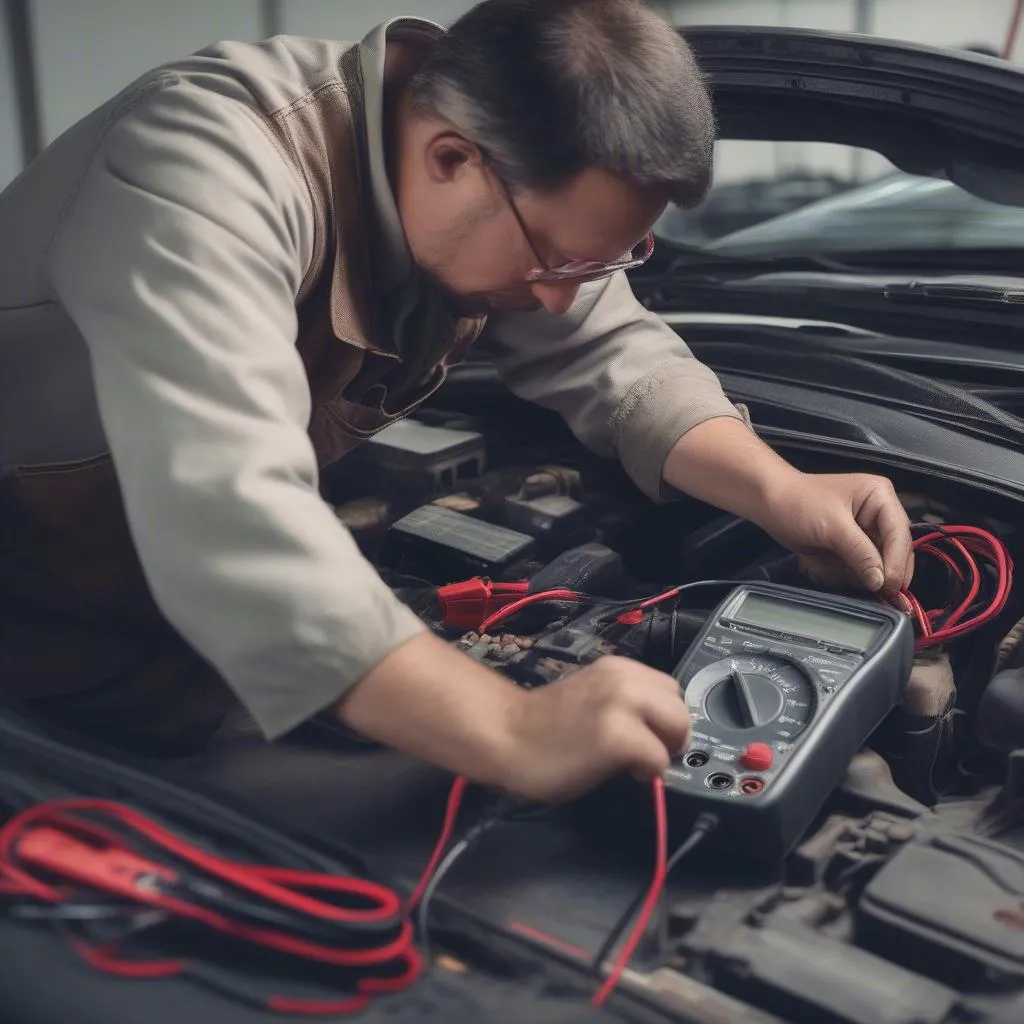 mechanic checking car battery