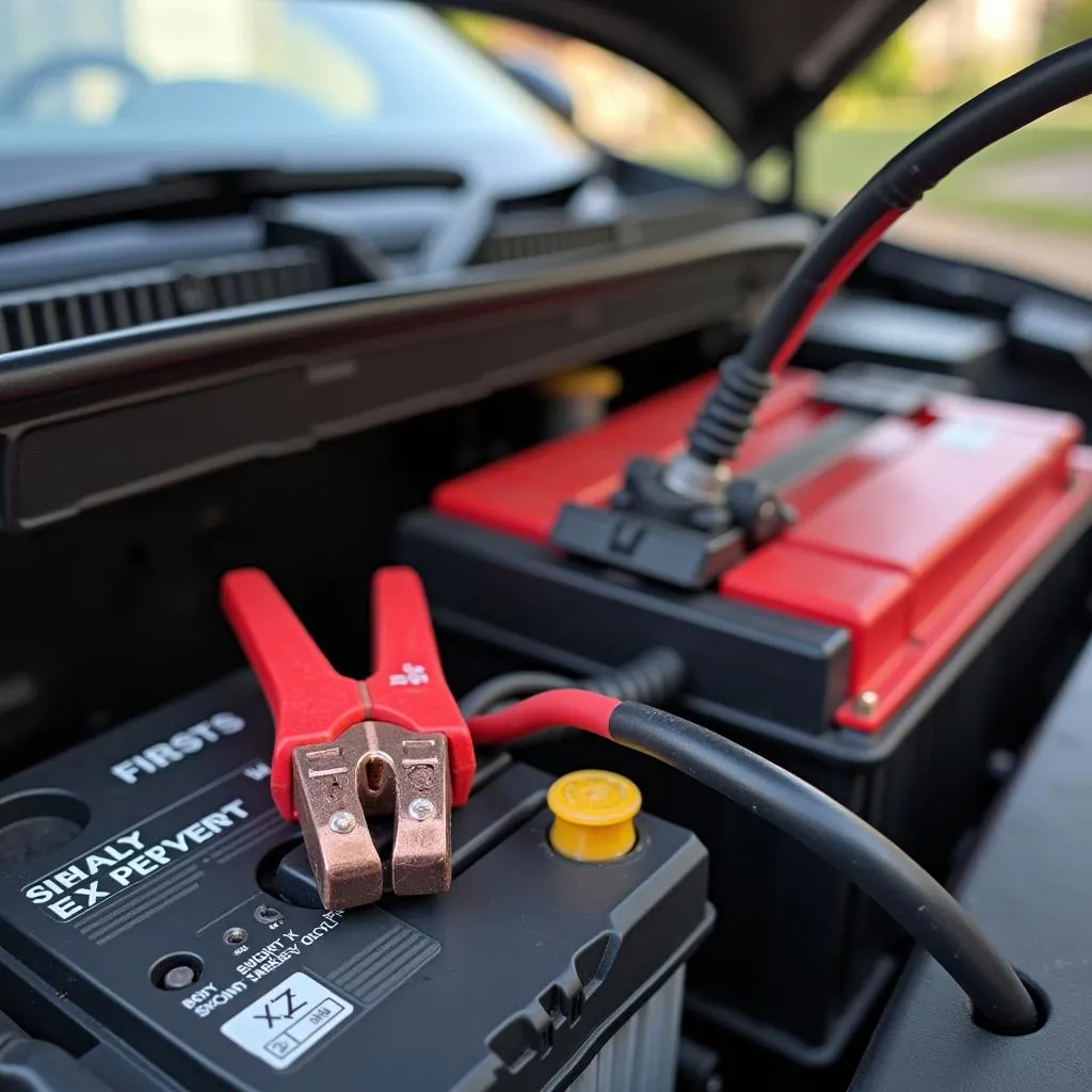 Jumpstarting a car battery with jumper cables