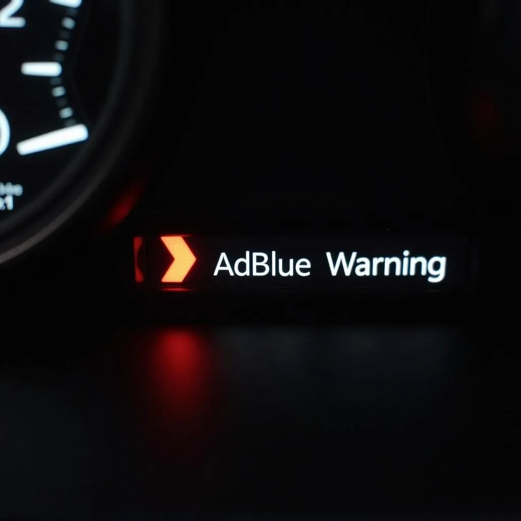 Car dashboard showing AdBlue warning light