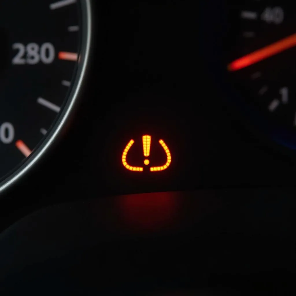 Car dashboard with anti-theft warning light illuminated