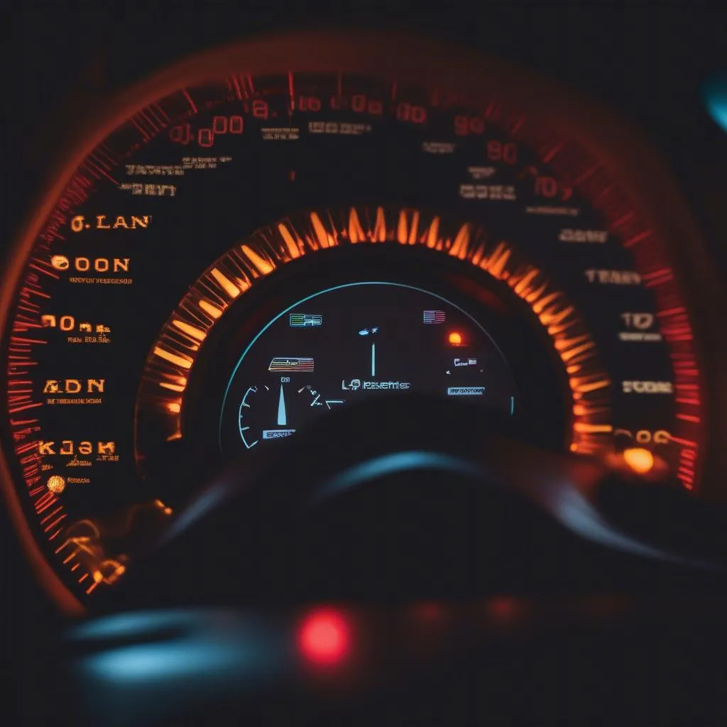 car dashboard with warning lights