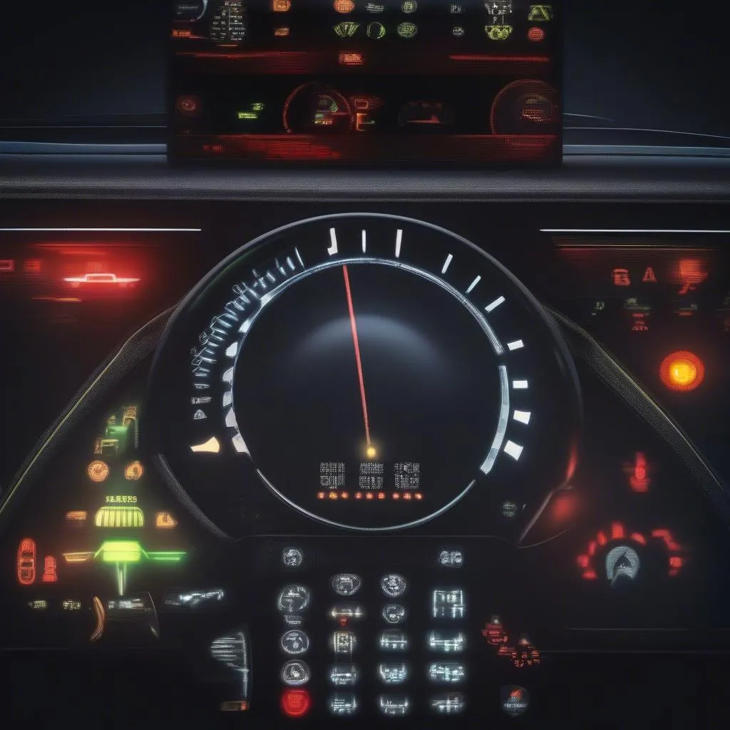 car dashboard with warning lights