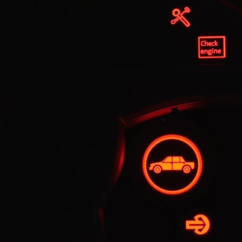 Car dashboard with warning lights illuminated