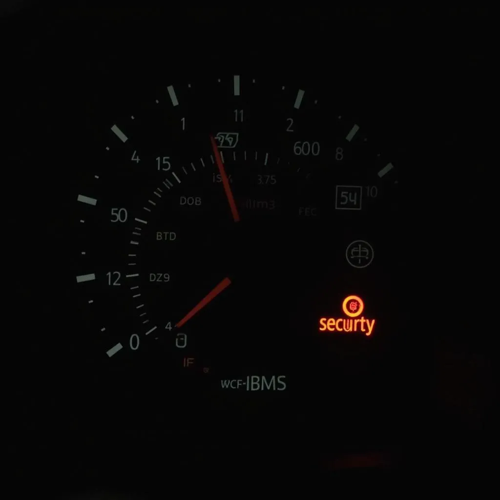 Car dashboard with warning lights illuminated