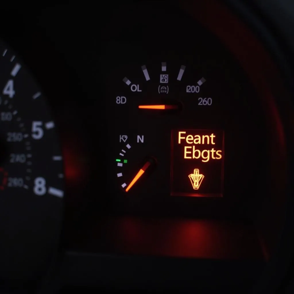 Car dashboard with warning lights flashing