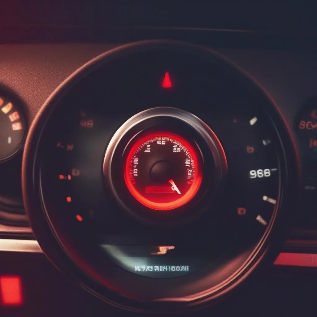 Car dashboard with a flashing immobilizer light