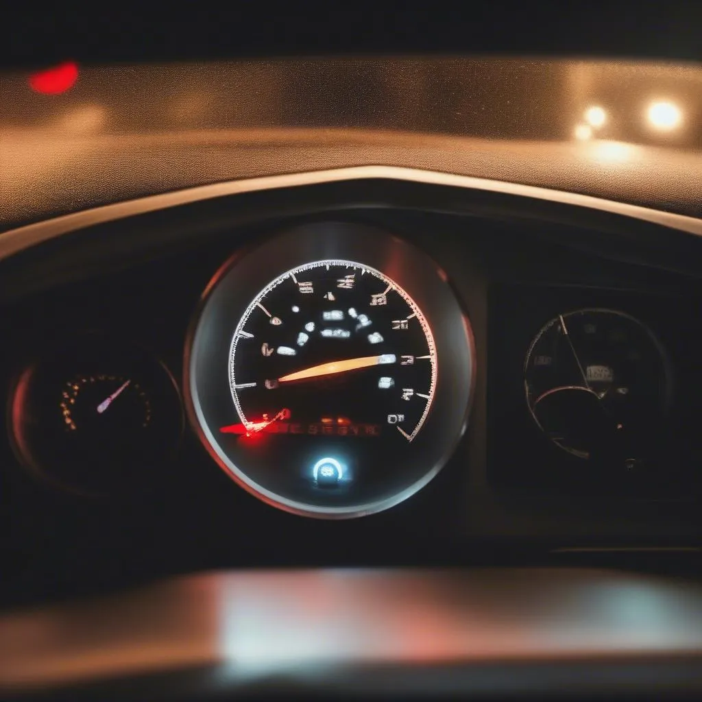 Car dashboard with flashing security light