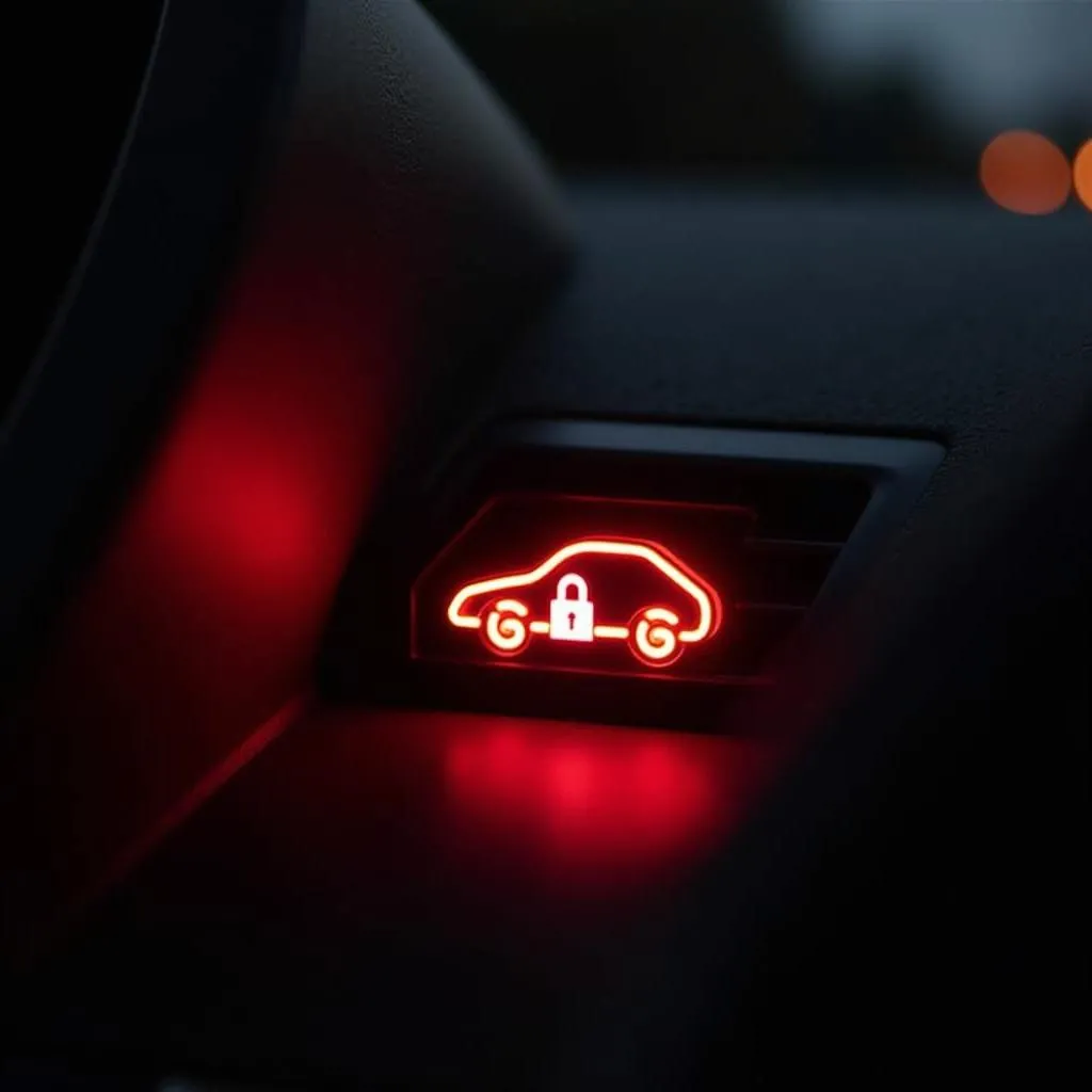 Car dashboard with flashing security light