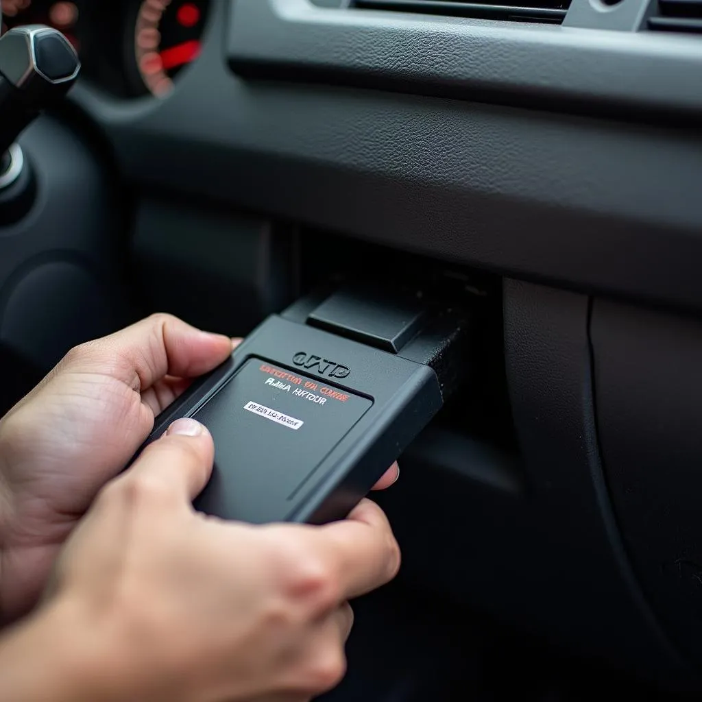 Car Diagnostic Scanner Connected to OBD2 Port