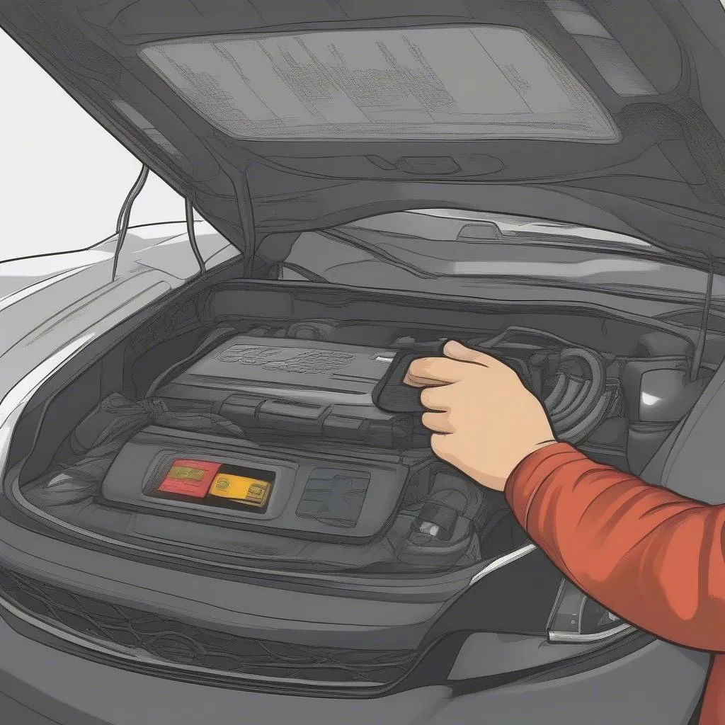 Mechanic using a car diagnostic scanner