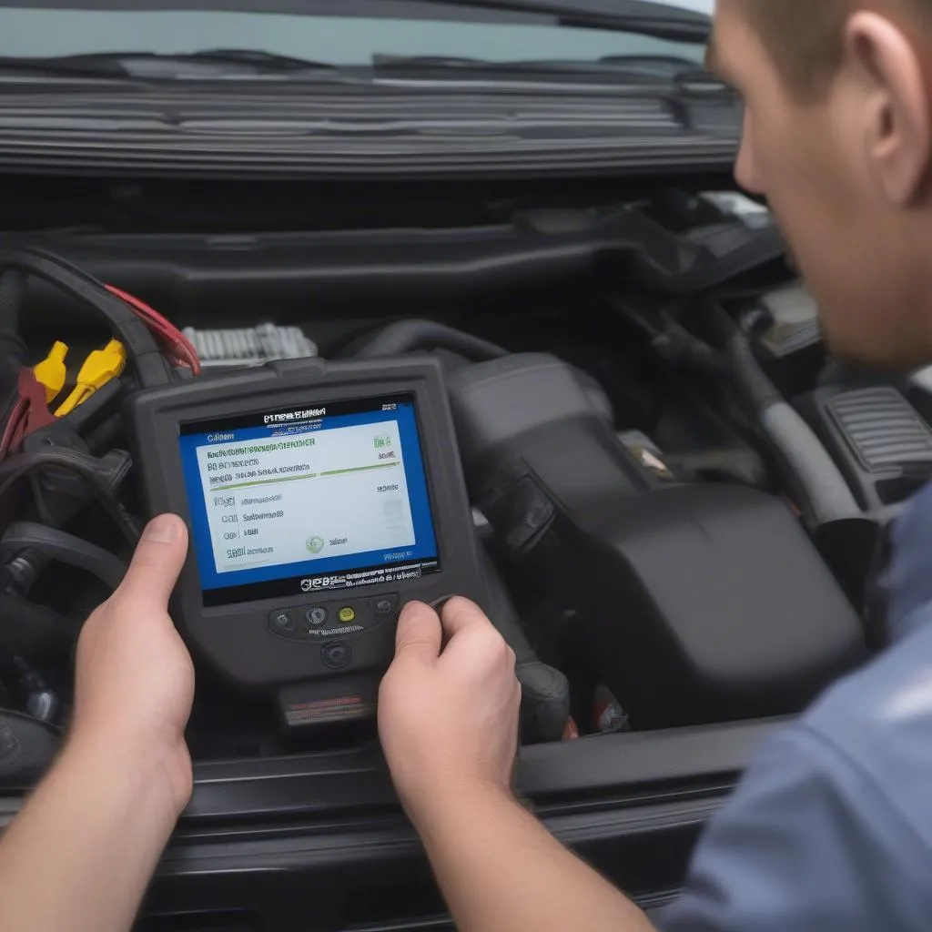 mechanic using a car diagnostic tool