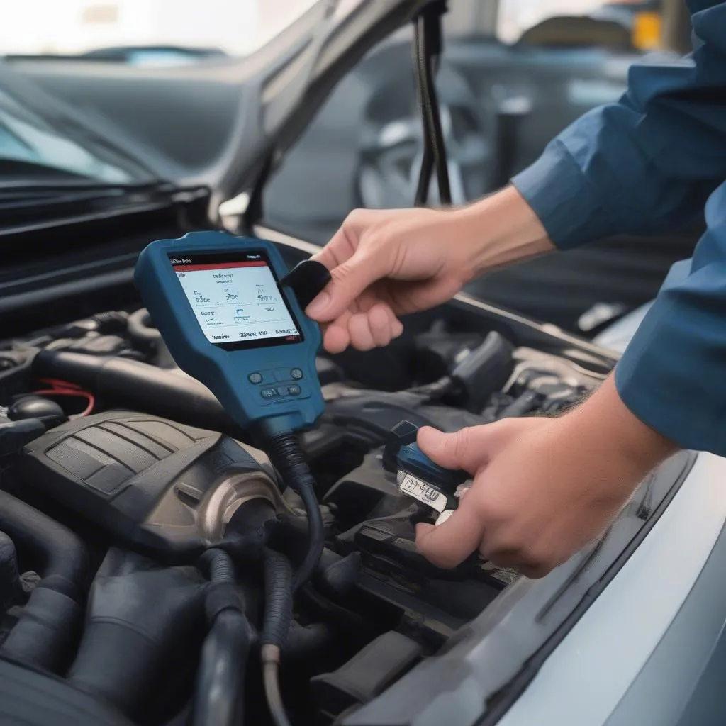 Car Diagnostic Tool Connected to a 2005 Toyota Avalon