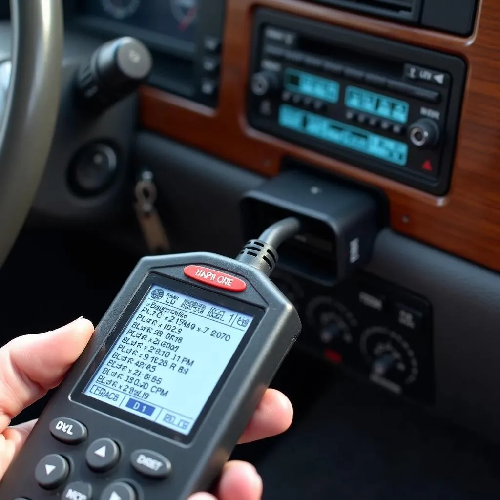 Car Diagnostic Tool Connected to 1997 Lincoln Town Car