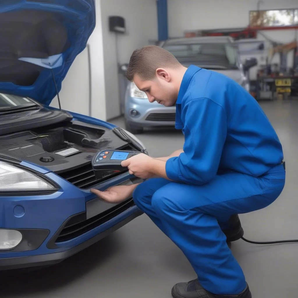 Mechanic Using Car Diagnostic Tools