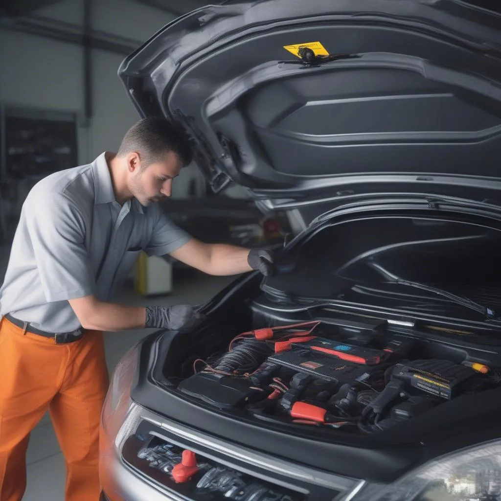 Professional car diagnostic tools connected to a vehicle's OBD-II port