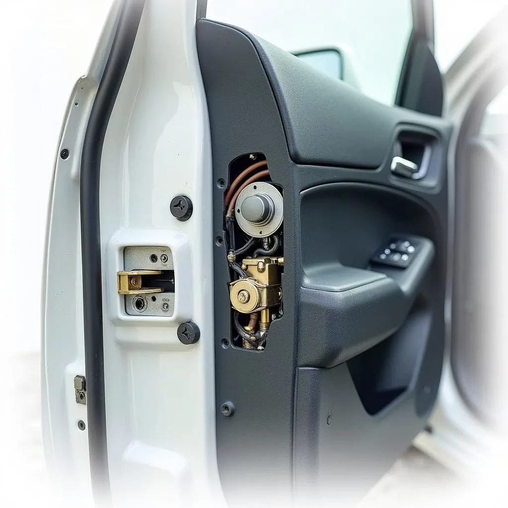 Close-up of a car door lock mechanism