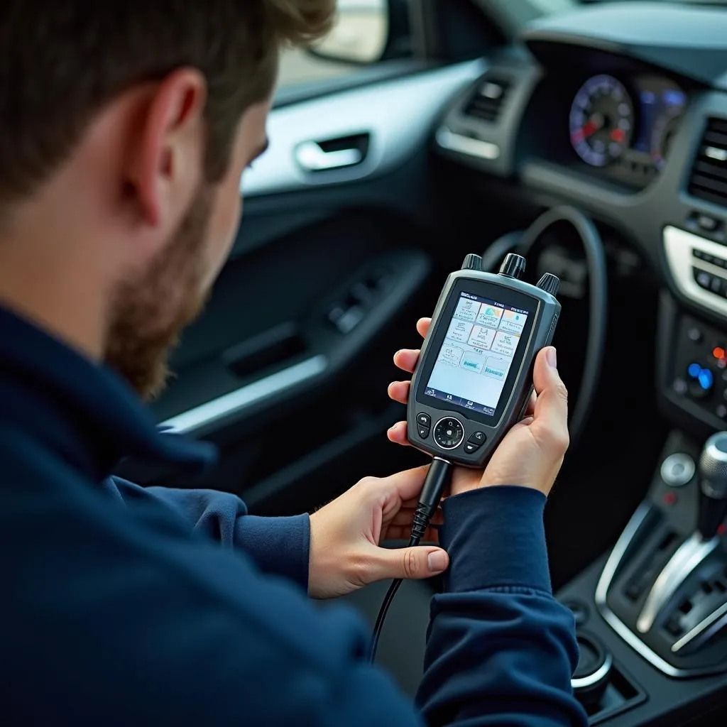 Technician Repairing Car Anti-theft System