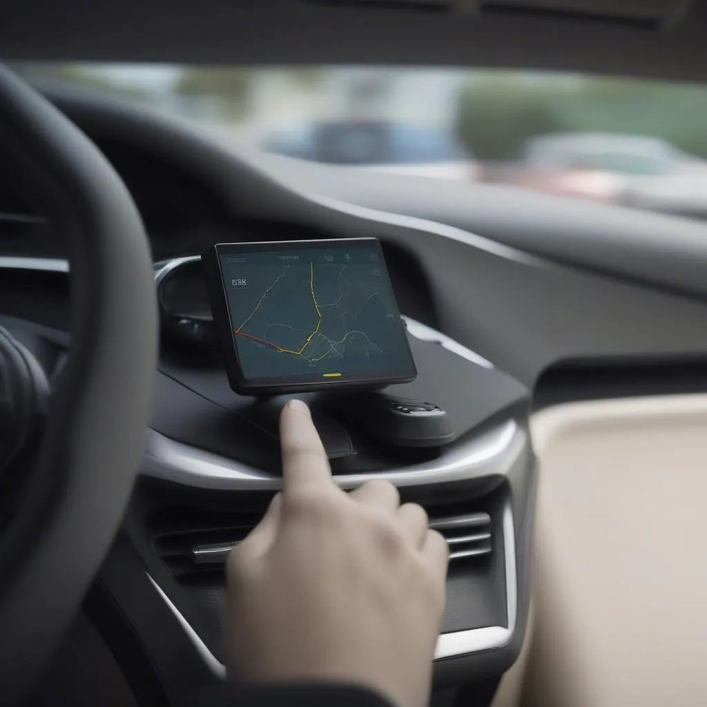 GPS tracking system installed on a car dashboard