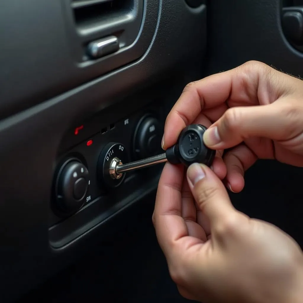 Mechanic Inspecting Car Ignition Switch