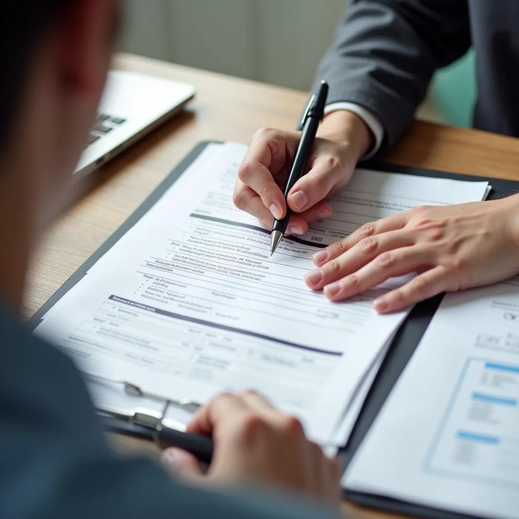 Person filling out a car insurance discount application