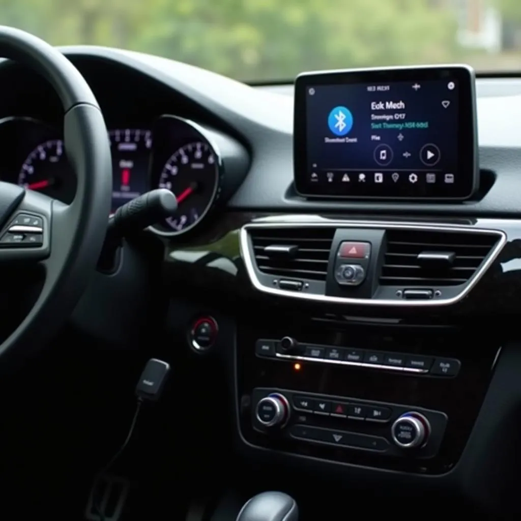 Modern Car Interior with a Bluetooth Adapter Connected