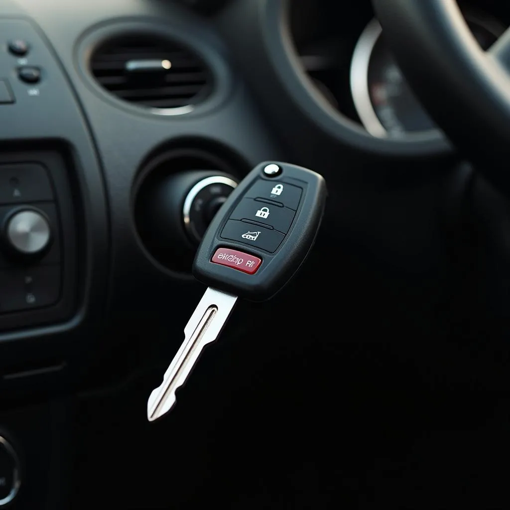 Car Key Fob Inserted into Ignition