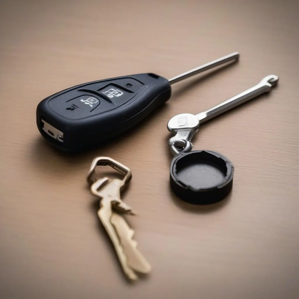 Car Key Fob with Disassembled Battery Compartment