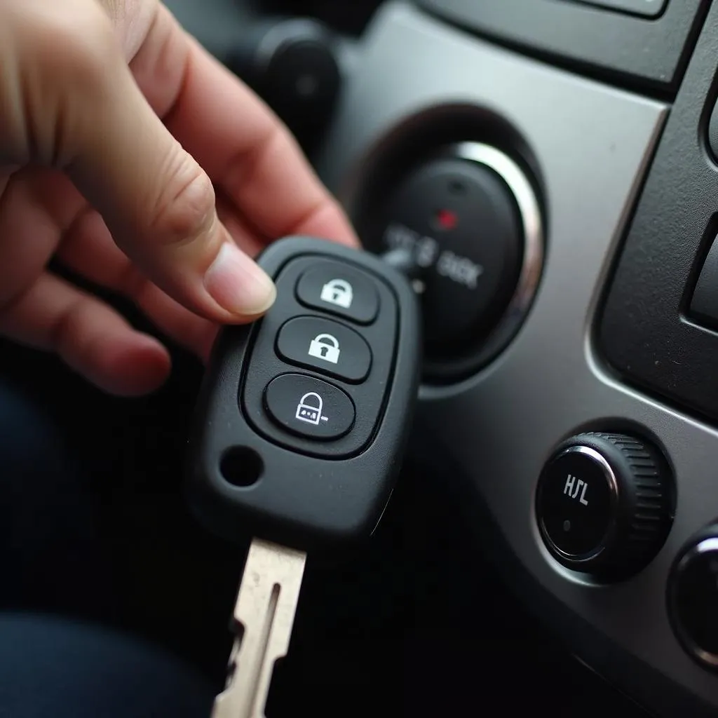 Car key inserted in ignition