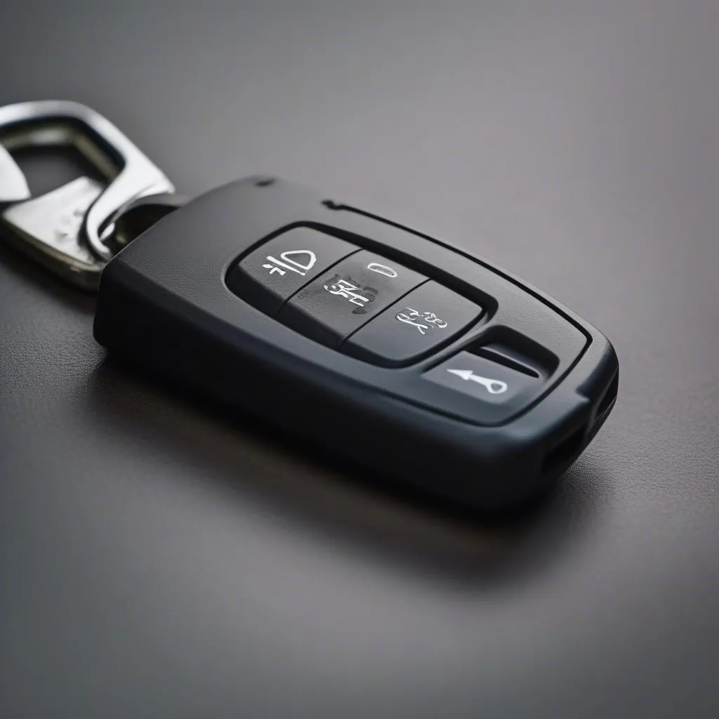 Close-up of a modern car key with an embedded transponder chip for the immobilizer system.