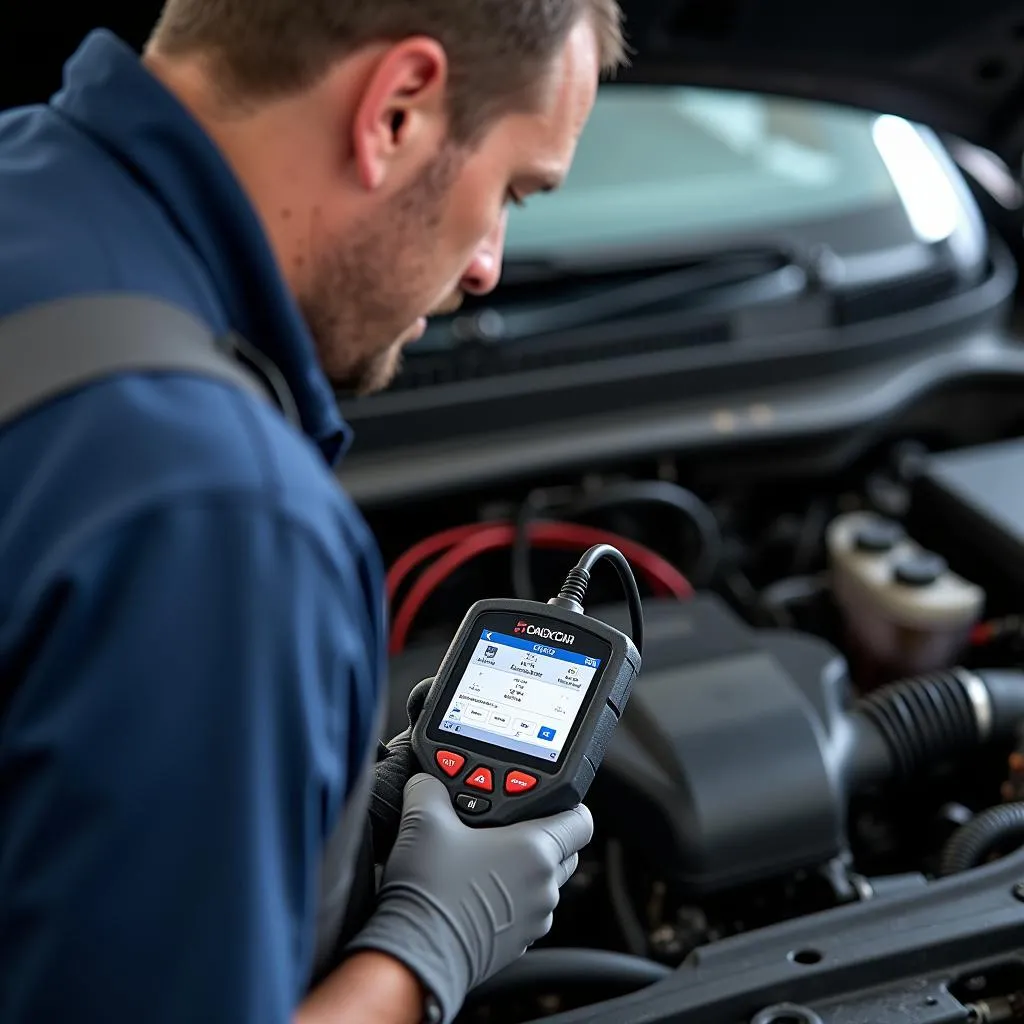 Mechanic inspecting car's electrical system